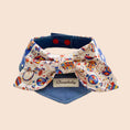 Load image into Gallery viewer, Circus-themed bow pet collar with colorful print and denim base for cats and dogs
