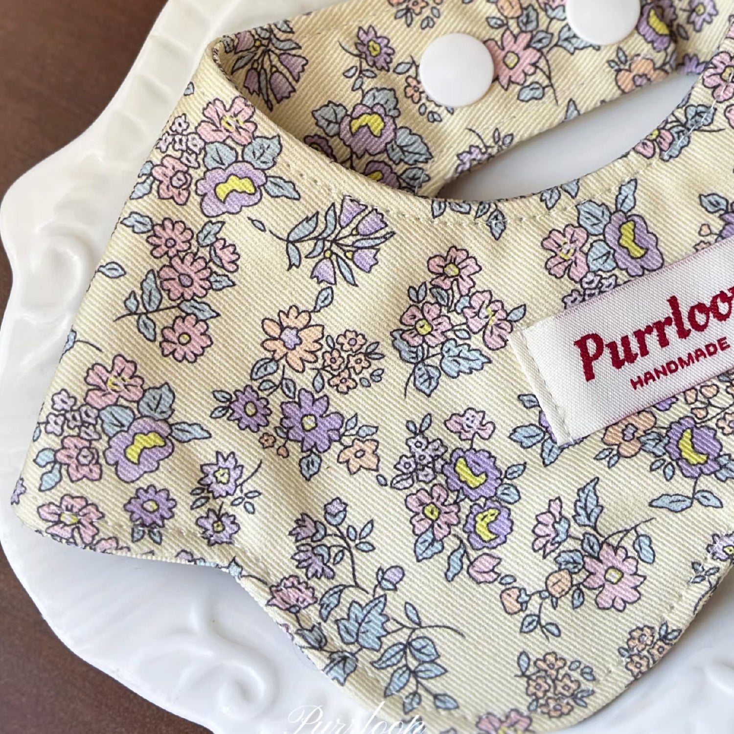 Lightweight floral cotton pet collar with snap-button closure lifestyle shot