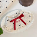Load image into Gallery viewer, Soft cotton cream ruffle pet collar with red ribbon and snap-button closure
