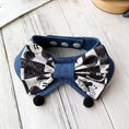 Load image into Gallery viewer, Black white cartoon bow denim bandana pet collar with snap-button closure

