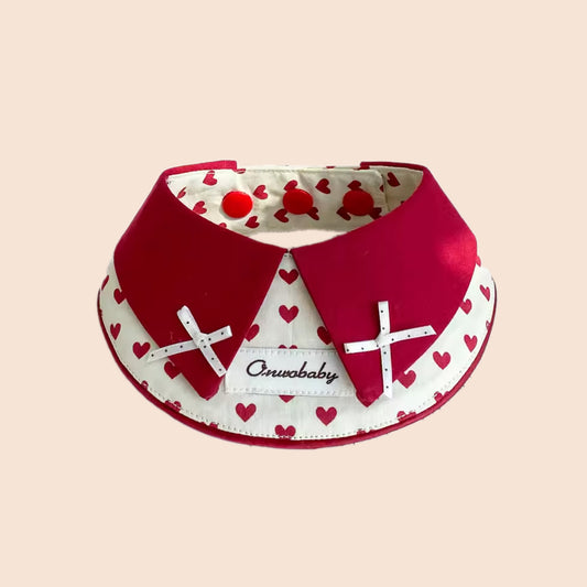 Elegant red and white heart pattern pet collar with structured double-layer design
