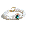 Load image into Gallery viewer, Double-layer pearl pet necklace with emerald gemstone for small dogs and cats
