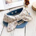 Load image into Gallery viewer, Floral print bow pet bandana collar with denim detail view
