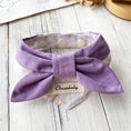 Load image into Gallery viewer, Lavender bow floral bandana pet collar with snap-button closure

