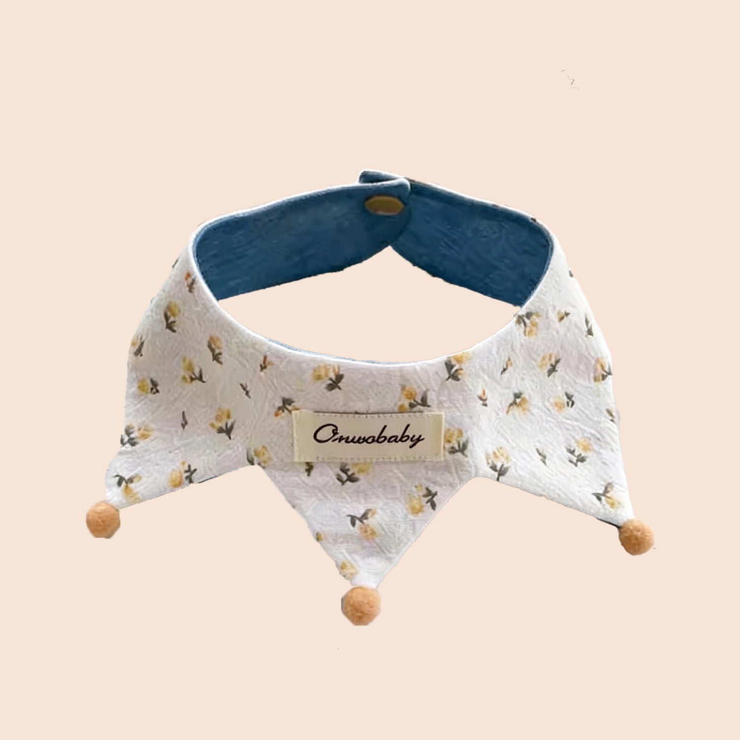 Floral reversible pet bandana collar with flower pattern and blue denim two-in-one design for cats and dogs