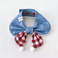 Load image into Gallery viewer, Red gingham bow pet bandana collar with white pom-poms detail view

