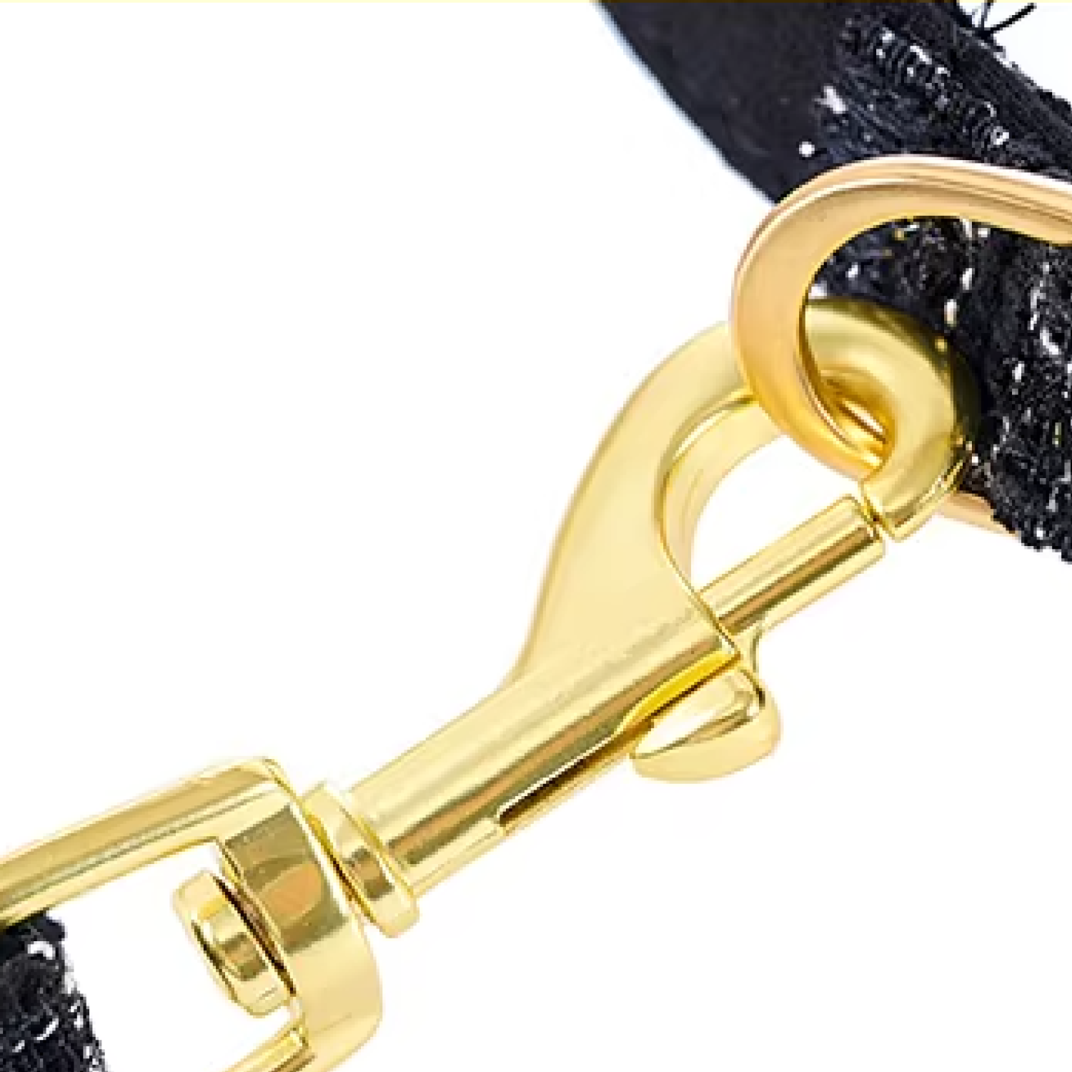 Gold metal clasp detail on luxury tweed dog leash