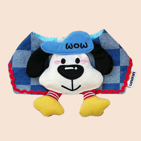  GraviPaw WOW Pup Checker Denim Dog Bandana Bib – Front View