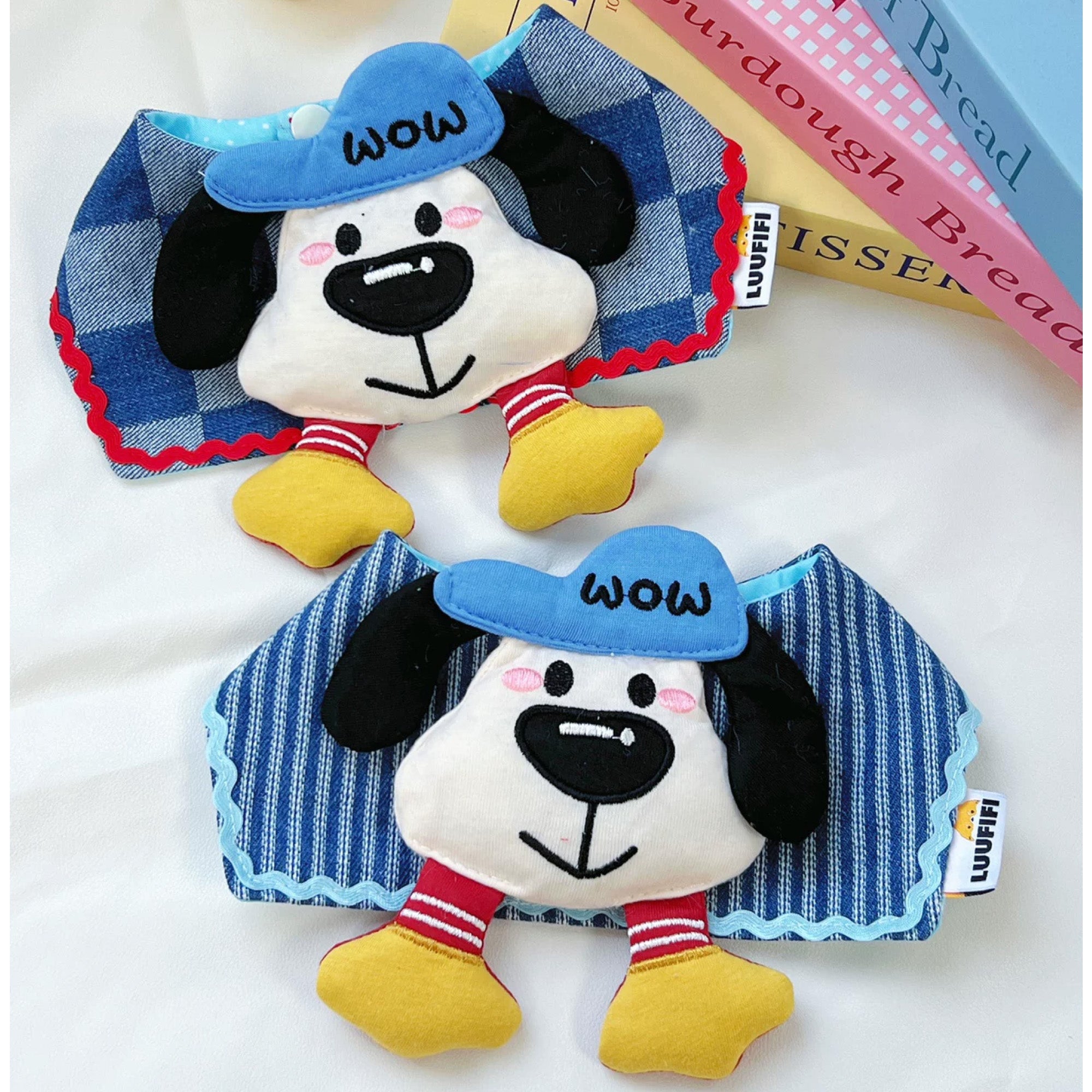 GraviPaw WOW Pup Denim Dog Bandana Bib – Both Styles Flat Lay