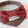Load image into Gallery viewer, Houndstooth pattern pet collar with bold red statement bow detail
