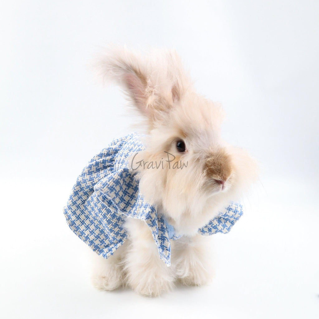 Blue Plaid Pet Dress with Bow