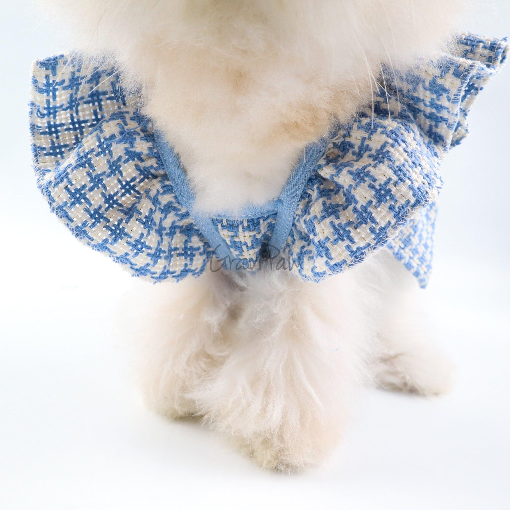 Blue Plaid Pet Dress with Bow