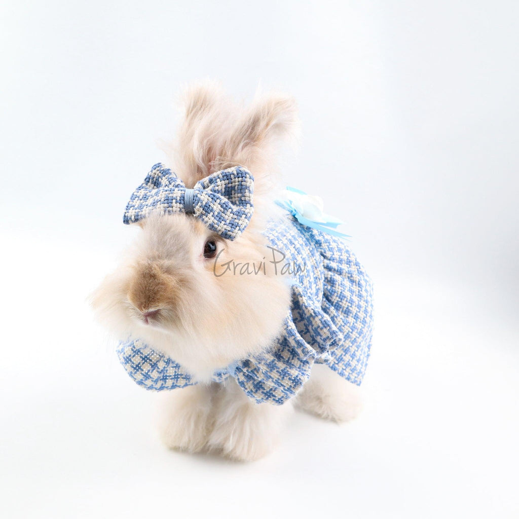 Blue Plaid Pet Dress with Bow