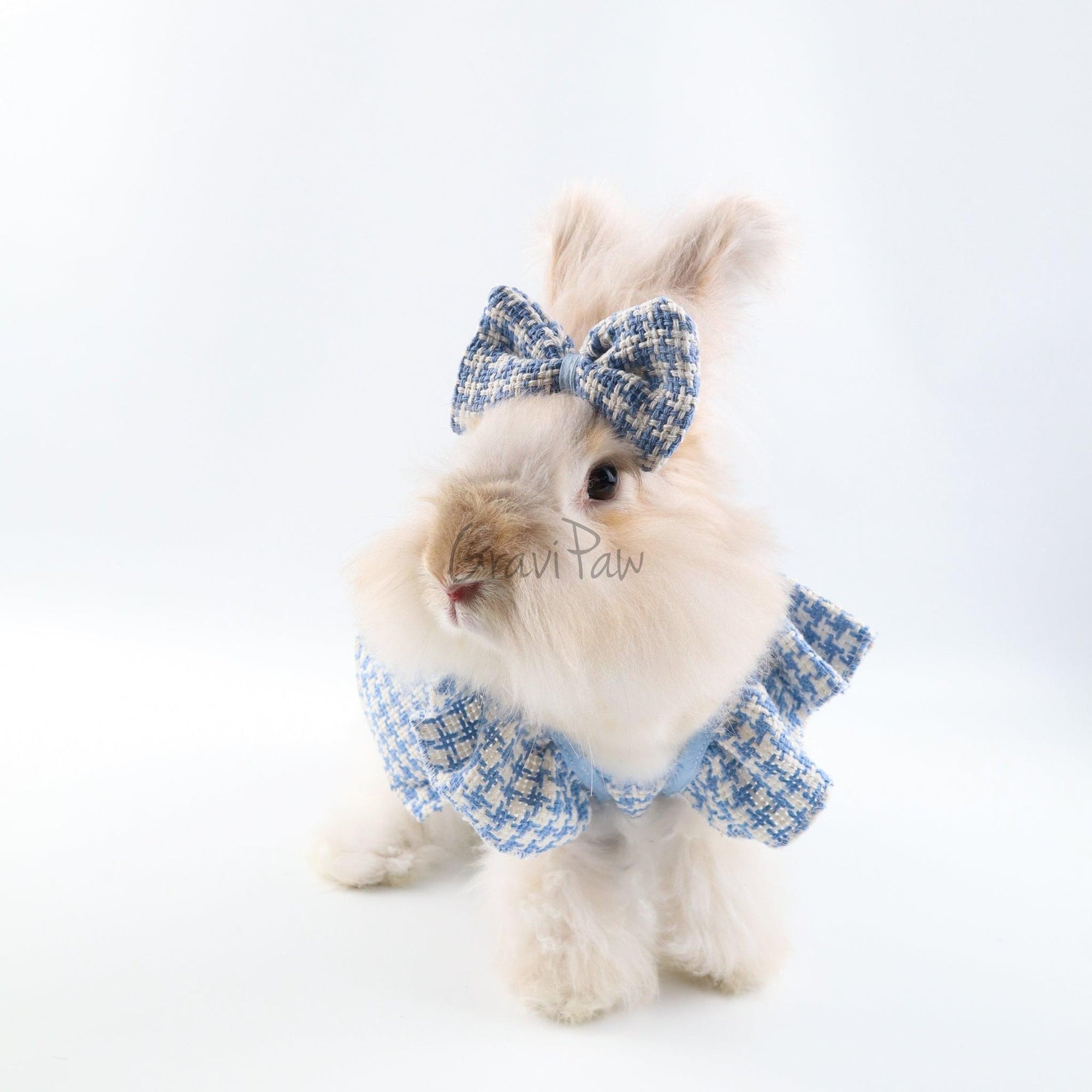 Blue Plaid Pet Dress with Bow