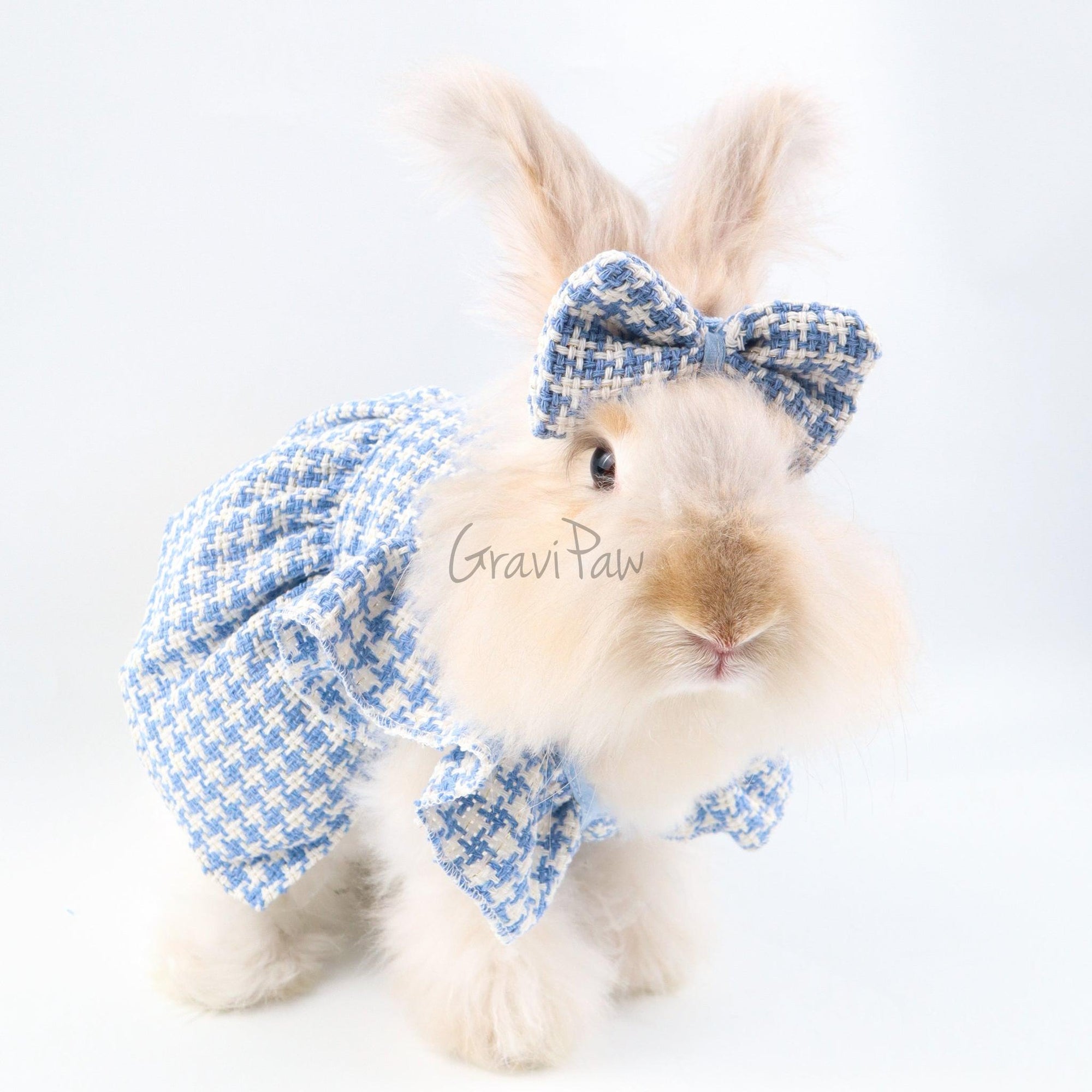 Blue Plaid Pet Dress with Bow