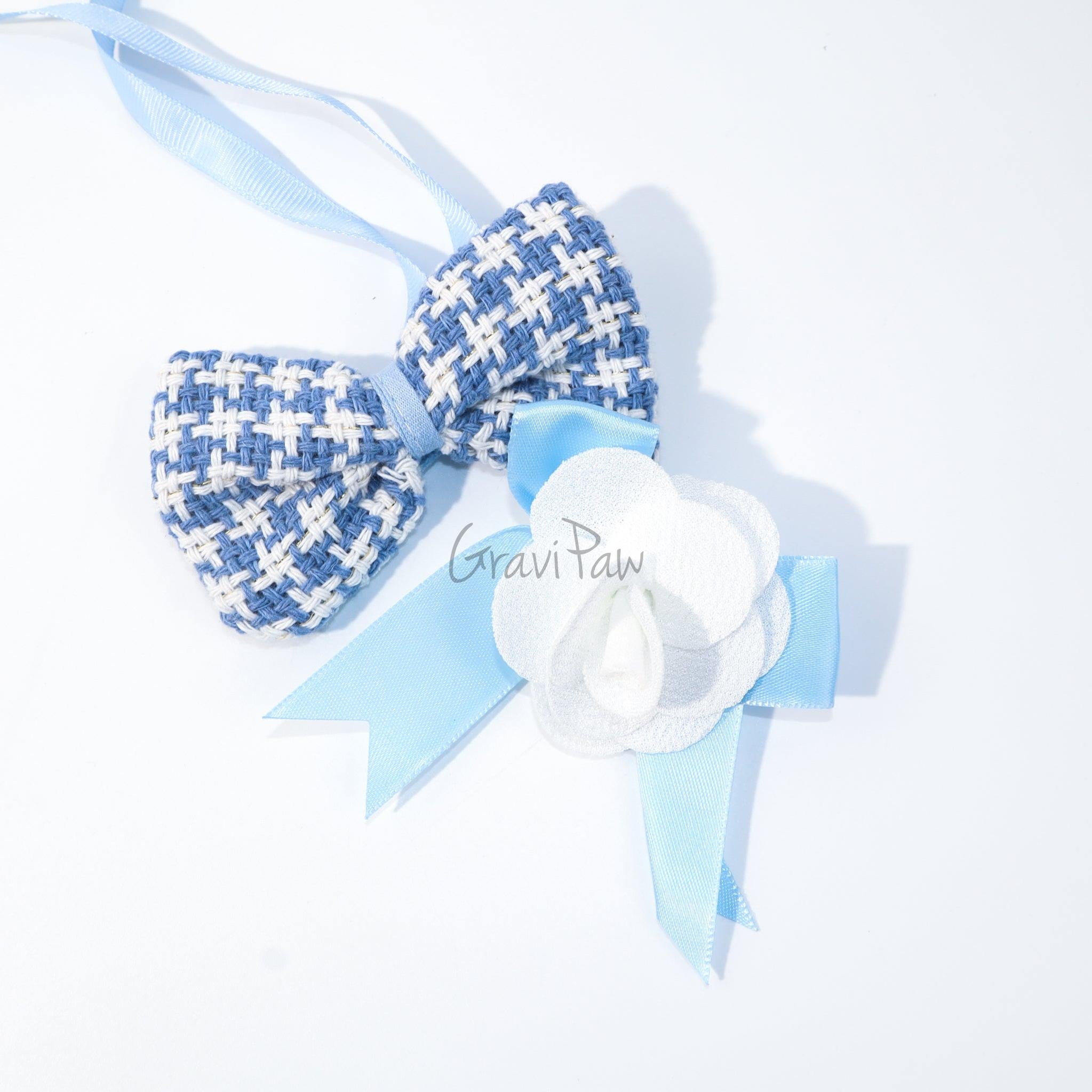 Blue Plaid Pet Dress with Bow