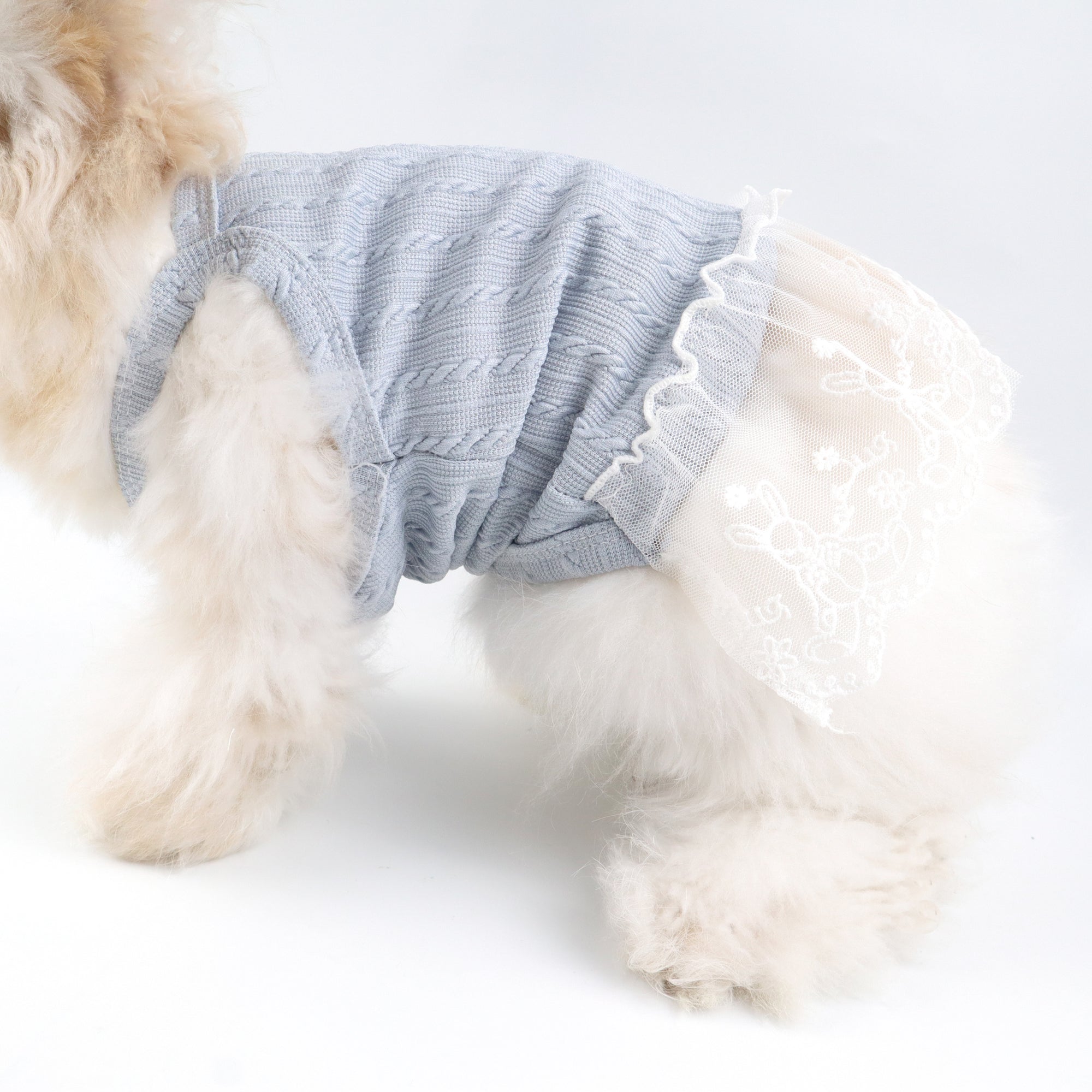 Blue Knit Lace Pet Dress – Cute Outfit for Rabbits, Cats & Small Dogs