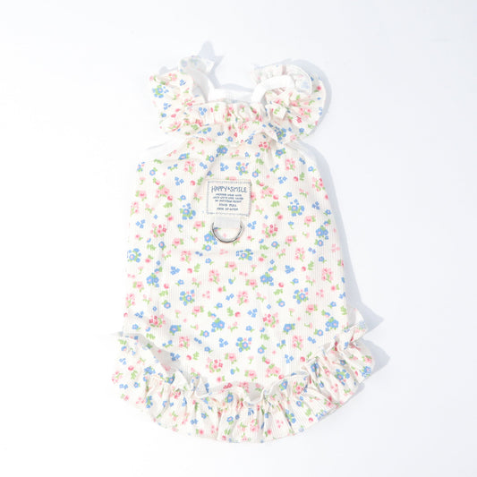 Floral Ruffle Pet Dress with Harness Ring – For Cats, Rabbits & Small Dogs
