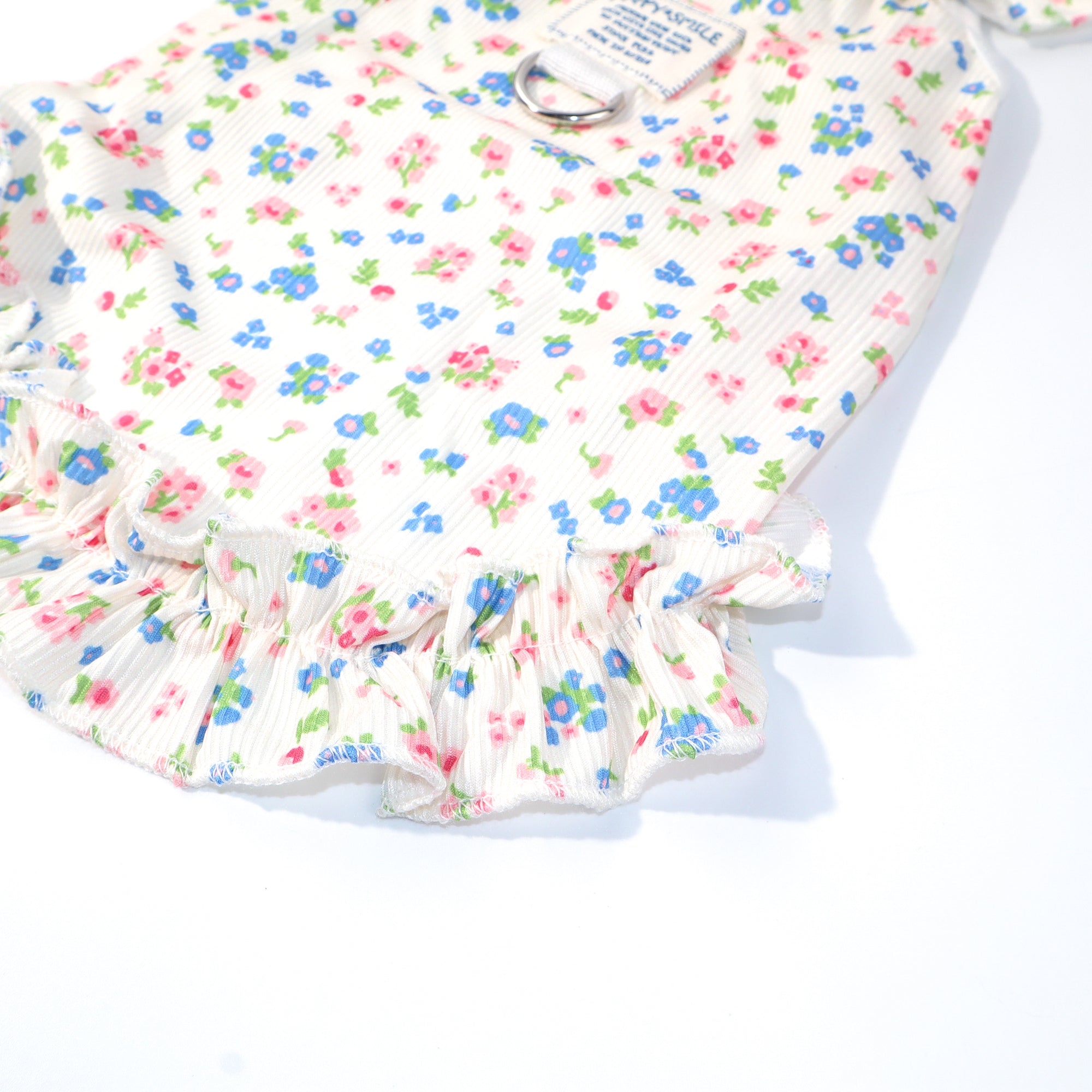 Floral Ruffle Pet Dress with Harness Ring – For Cats, Rabbits & Small Dogs