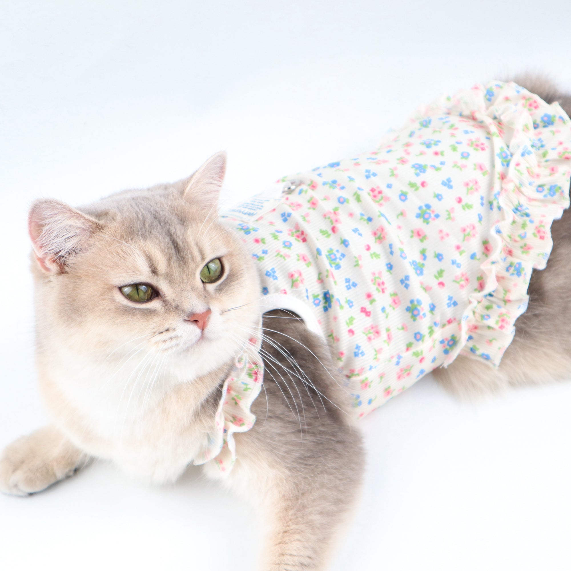 Floral Ruffle Pet Dress with Harness Ring – For Cats, Rabbits & Small Dogs