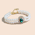 Load image into Gallery viewer, Luxury double-layer pearl dog and cat collar with vintage emerald gemstone pendant
