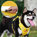 Load image into Gallery viewer, Black and white husky wearing yellow no pull dog harness with top grab handle close up
