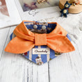 Load image into Gallery viewer, Orange bow denim bandana pet collar with snap-button closure

