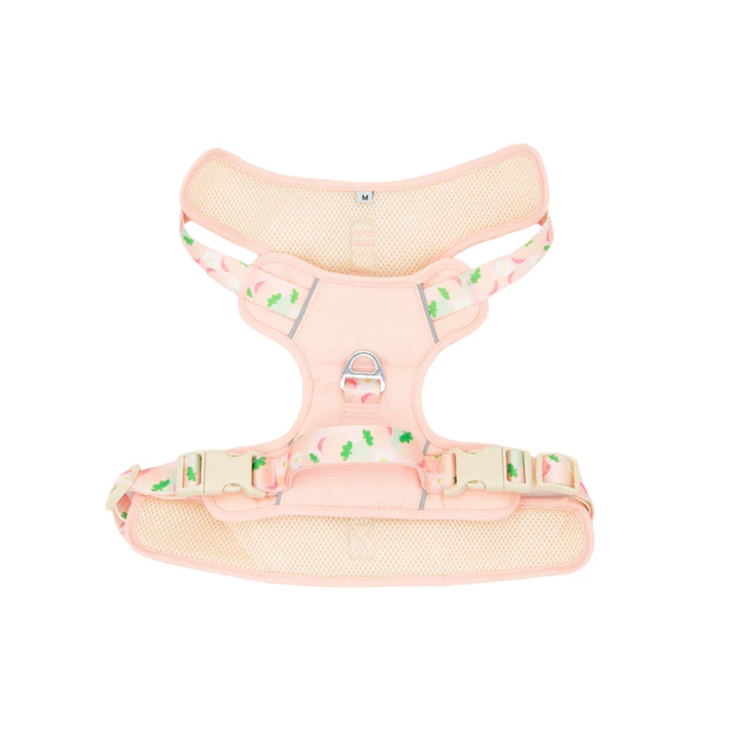Back view of peach pink breathable mesh dog harness with soft padding