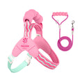 Load image into Gallery viewer, Pink adjustable soft mesh dog harness and leash set on white background
