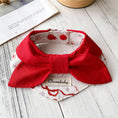 Load image into Gallery viewer, Red bow printed pet bandana collar detail view for small dogs and cats

