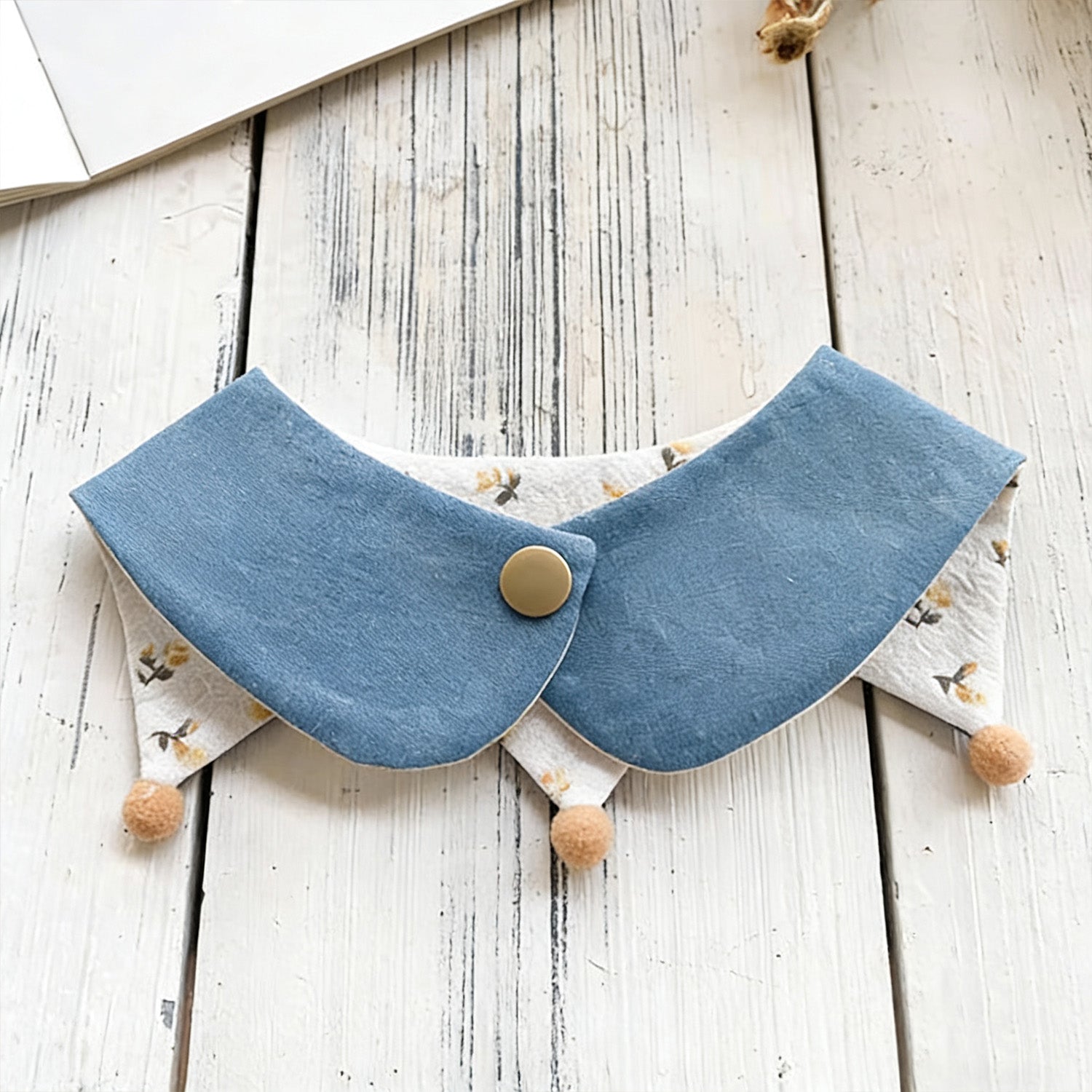 Soft blue denim reversible pet bandana collar lifestyle shot