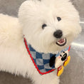 Load image into Gallery viewer, Small White Dog Wearing GraviPaw Checker Denim Bandana Bib
