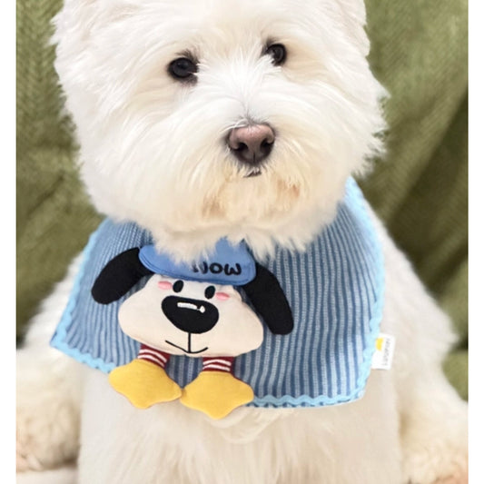 Small White Dog Wearing GraviPaw Stripe Denim Bandana Bib
