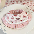 Load image into Gallery viewer, Feminine strawberry milk ruffle pet collar with ribbon detail lifestyle shot
