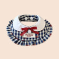 Load image into Gallery viewer, Vintage plaid ruffle bow bandana with blue check pattern and red bow for cats and dogs
