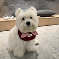 Load image into Gallery viewer, West Highland White Terrier wearing wine red plaid bow dog collar bandana
