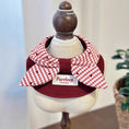 Load image into Gallery viewer, Wine red plaid bow dog collar bandana displayed on mannequin stand
