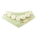 Load image into Gallery viewer, Full flat view of green gingham daisy pet bandana with snap closure for cats and small dogs
