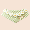 Load image into Gallery viewer, Personalized green gingham pet bandana with white embroidered daisies and gold name tag on beige background
