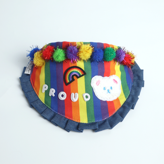 Rainbow cotton Pride bandana with personalized embroidery for Pride Month parades and photos