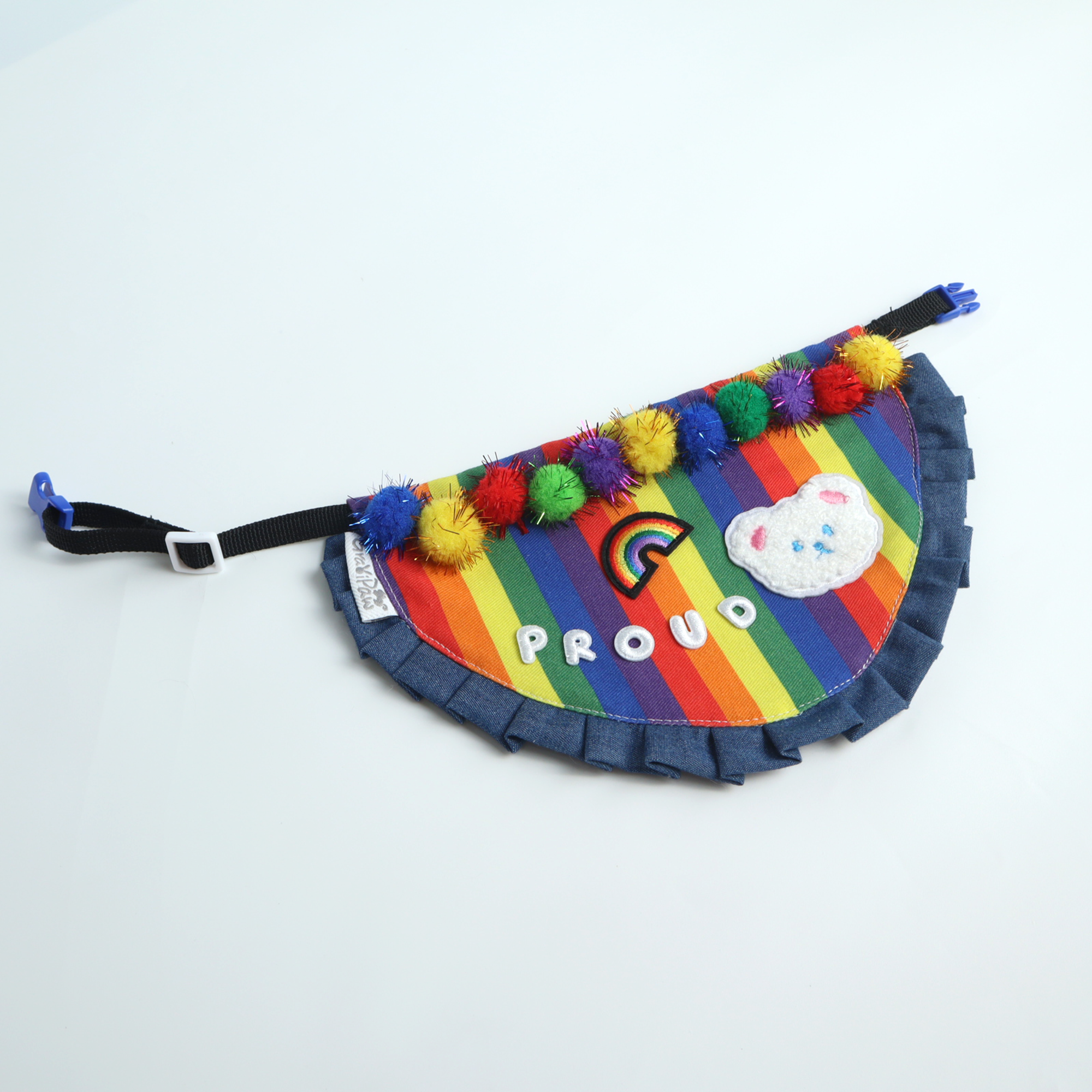 Adjustable snap closure on Pride rainbow bandana for cats, dogs, and rabbits