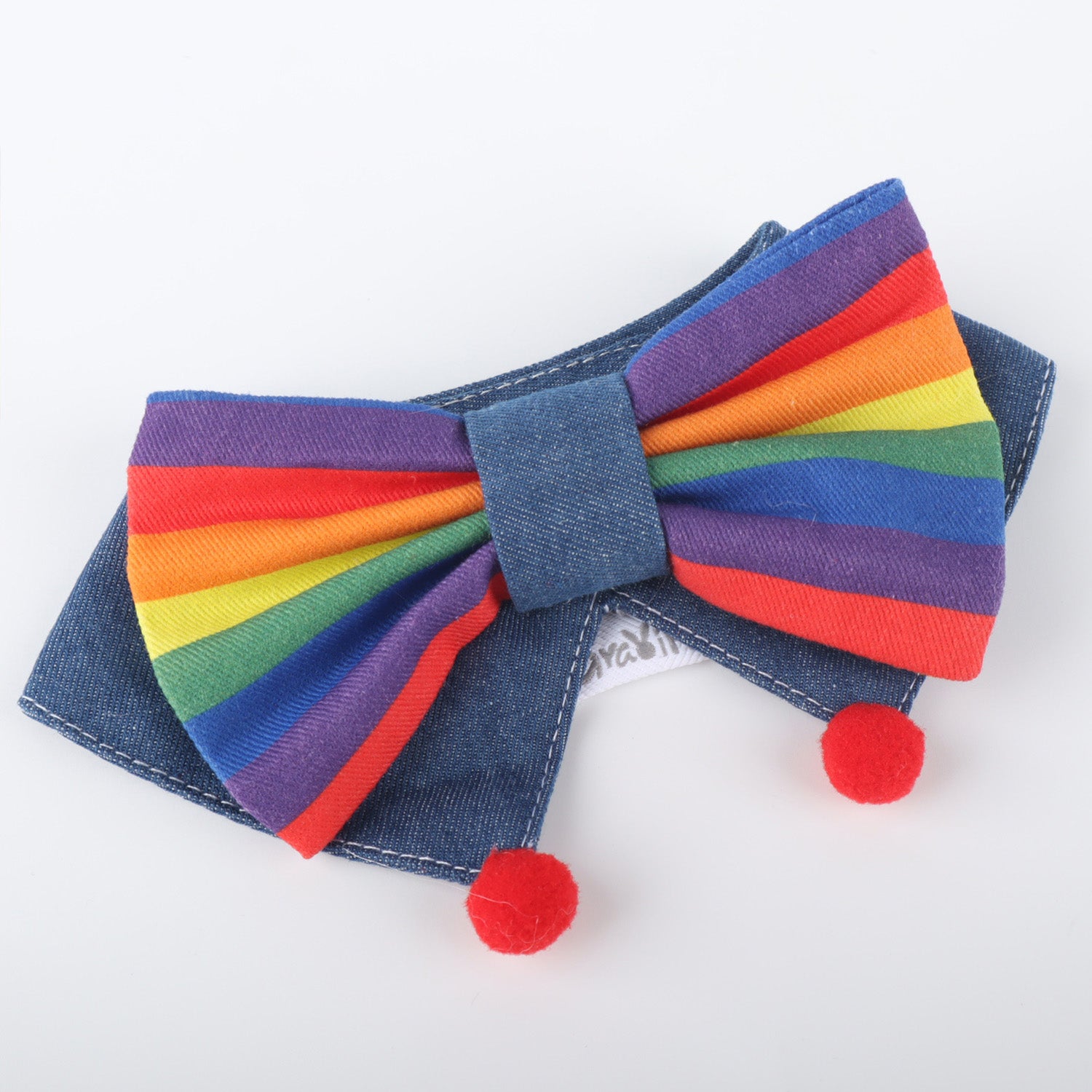 Handmade rainbow pet collar close up fabric detail